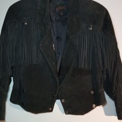 Ladie's Genuine Leather Black Fringe Jacket Sz S