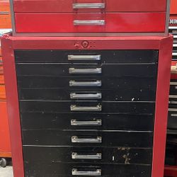 Vintage Top And Bottom Tool Box - 14 Drawer, Heavy Duty