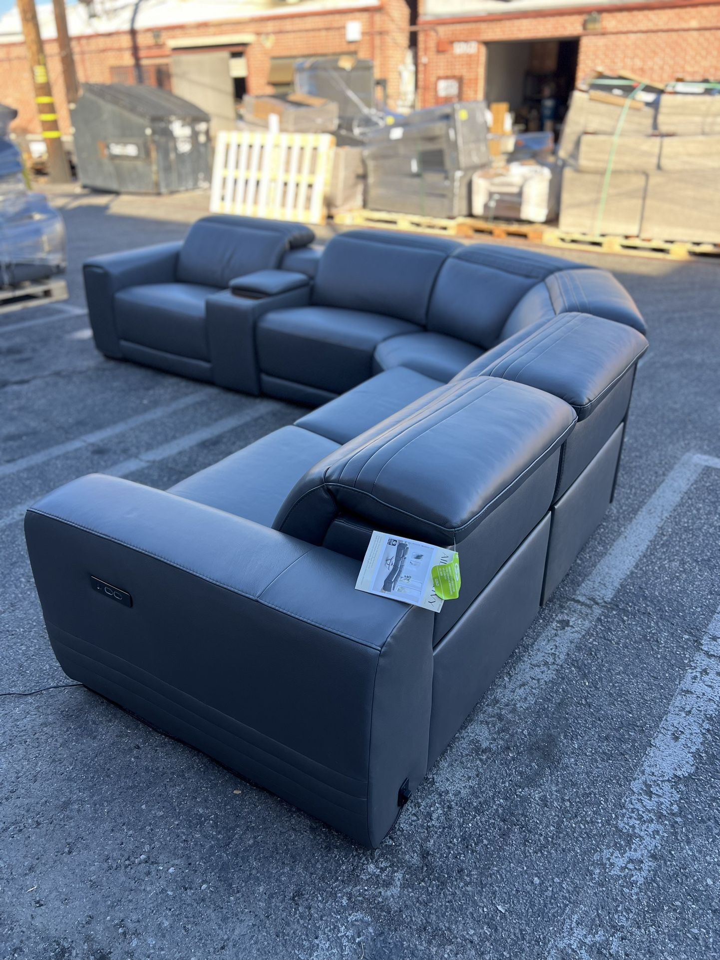 Karson Leather Power Reclining Sectional with Power Headrests