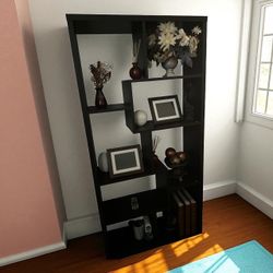 Set of 2 Modern Black Display Shelves – Geometric Design, Great Condition!