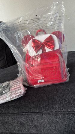 Disney’s Lounge Fly Minnies Red Glitter Bag pack And Wallet