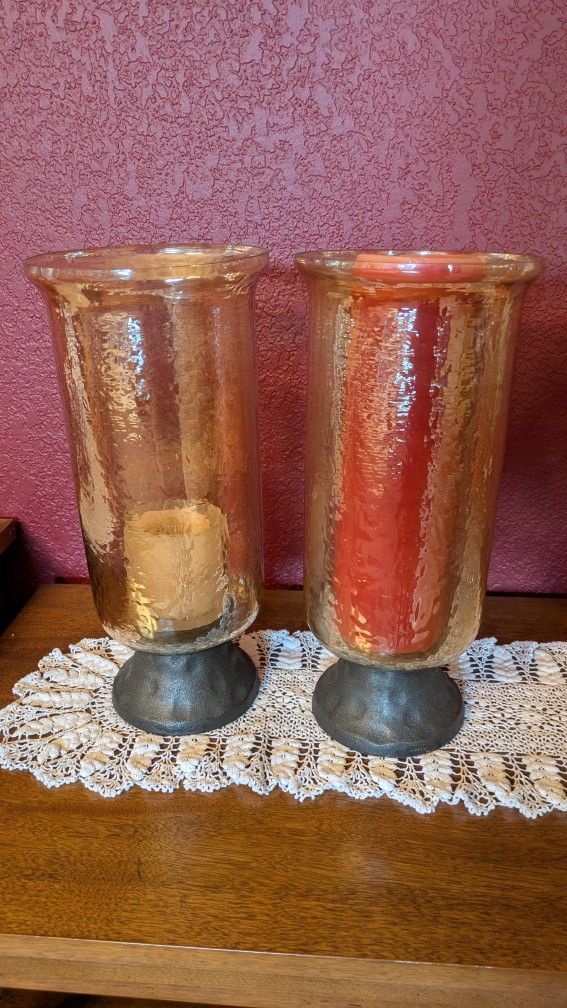 Really Big Glass Candle Holders (2) with Candles