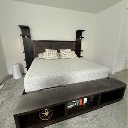 ✨ King Size Bed Frame + Comfortable Mattress + Matching Side Shelves + Bench Storage