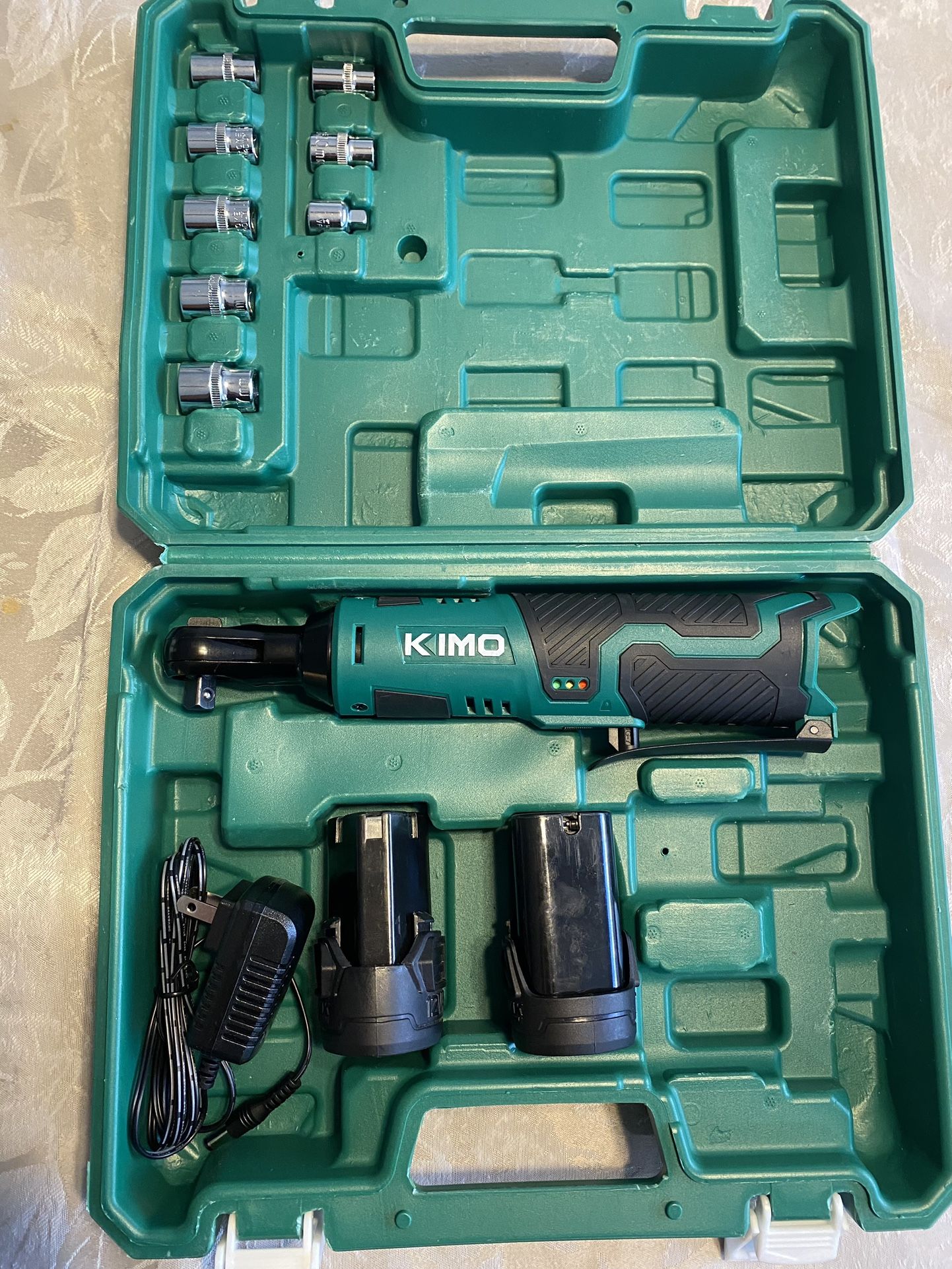 KIMO Cordless Electric Ratchet Wrench Set, 40 Ft-lbs, 400 RPM, 12V Cordless Ratchet Wrench 3/8"