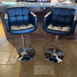 2 Black Faux Leather Swivel Bar Stool