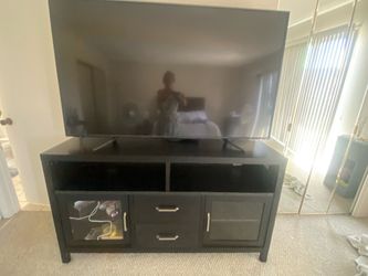 Black 65”  TV & Stand with Drawers and Glass Doors