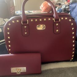 Michael Kors Leather Sandrine Studded Satchel Crossbody and wallet set