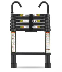 RIKADE Telescoping Ladder, 6.5 FT Lightweight Collapsible Ladder with Detachable Hooks, 330 lbs Capacity, Extension Ladder for Garage, Loft & Apartmen