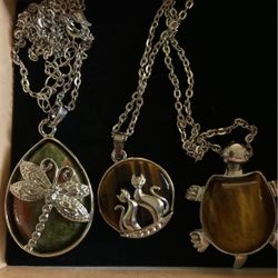 Tiger Eye And Unakite Pendants