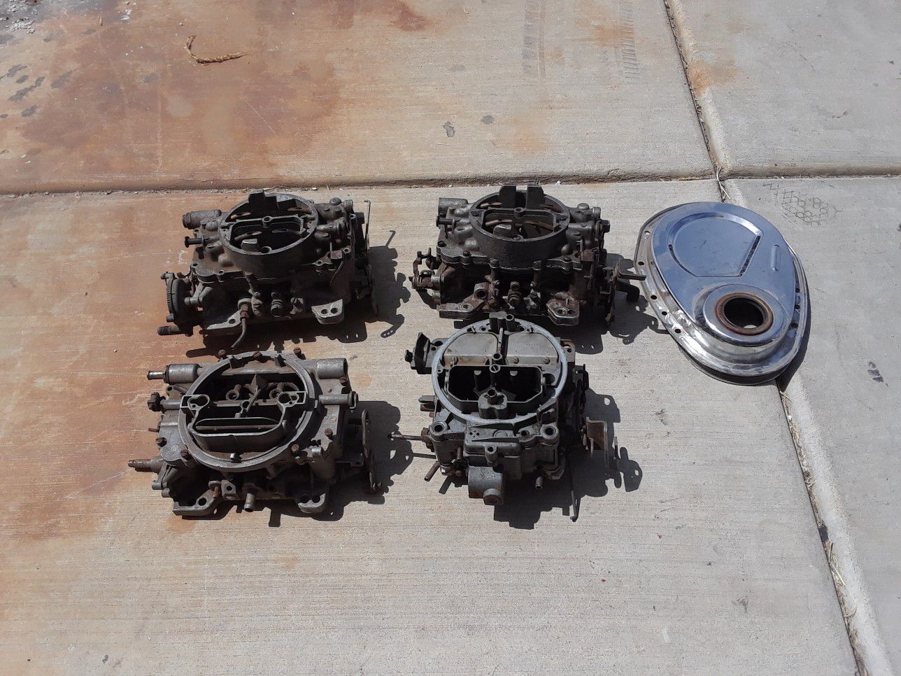 3 AFB carburetors for parts 1 Quadrajet for parts 1 small block Chrome timing cover