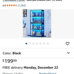 BROTTAR Display Cabinet with Glass Doors, 4-Tier Curio Cabinet with 3 Color Lights for Collectibles, Glass Display Case