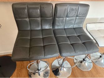 Set of Grey leather bar stools with high back