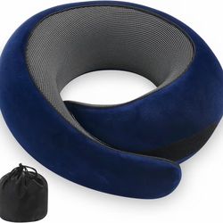 Travel Neck Pillow Memory Foam for Airplane and Car Teabel, Portable Navy Blue