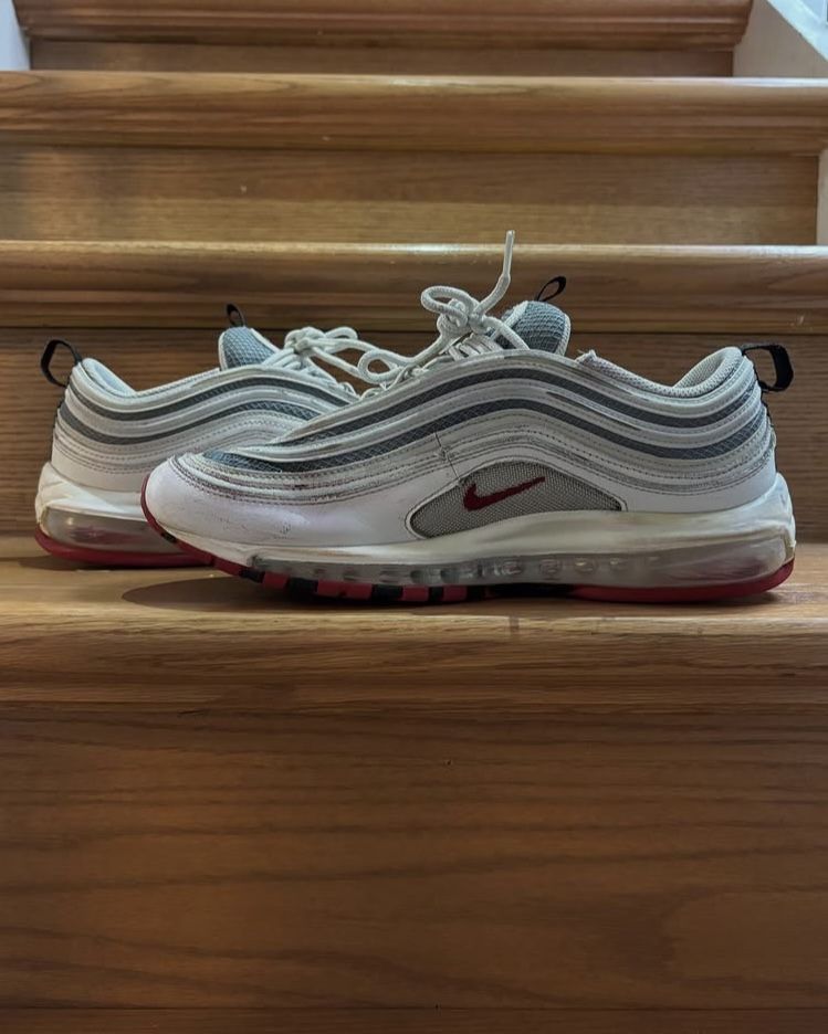 Nike Air Max 97 White Bullet Sneakers White And Red Fashion Athletic Shoes