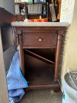 Dark Wood Nightstand with Granite Top