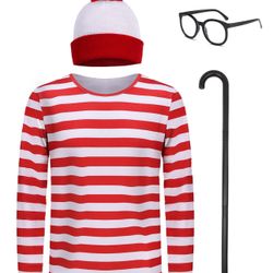 Where’s Waldo Red And White Stripped Costume - Halloween cosplay