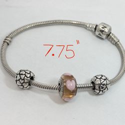 7.75” Pandora Bracelet With 3 Charms