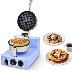 Commercial Waffle Maker, 1200W Round Waffle Iron Machine with Timer & Temp Control, Nonstick Plates, Heat-Resistant Shockproof Non-Conductive Plastic 