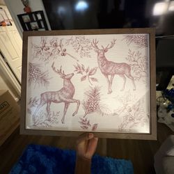 My Texas House Red Reindeer Framed Canvas