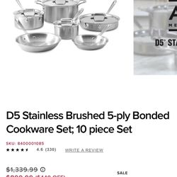 D5 Stainless Brushed 5-ply Bonded Cookware Set; 10 piece Set