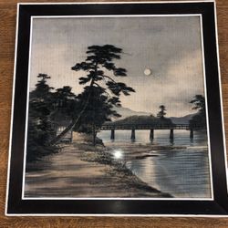 Vintage Asian Art In Frame Approx 25x25 Under Glass