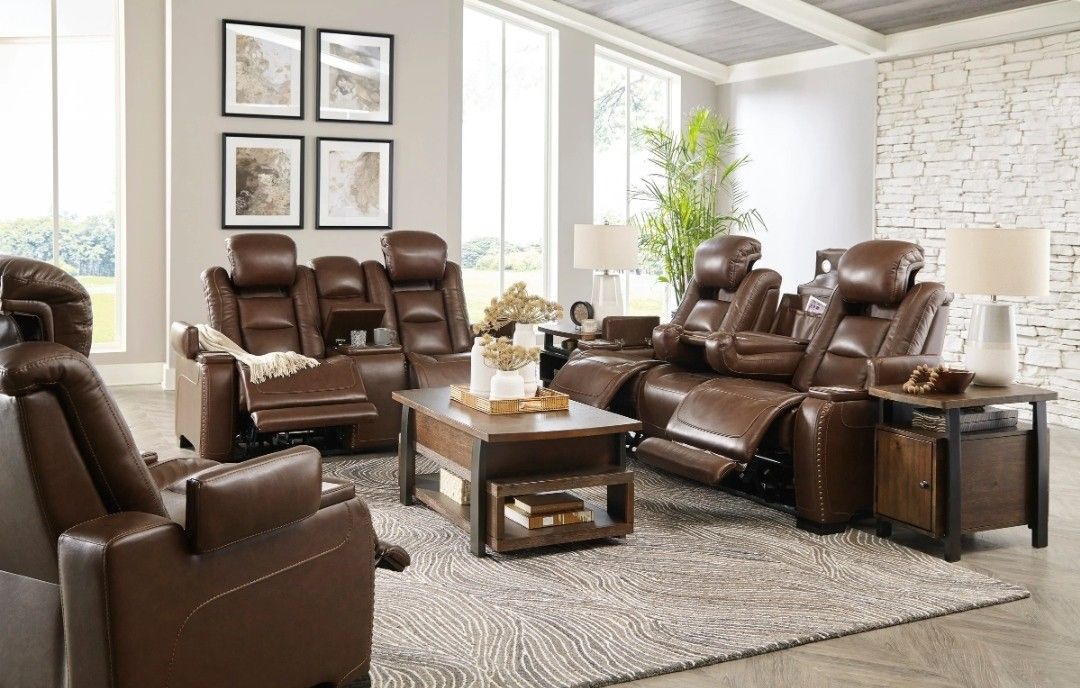 The Man-Den Mahogany Power Reclining Living Room Set