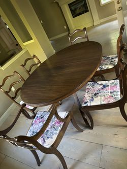 Antique Wood Dining Table Set 6 Chairs