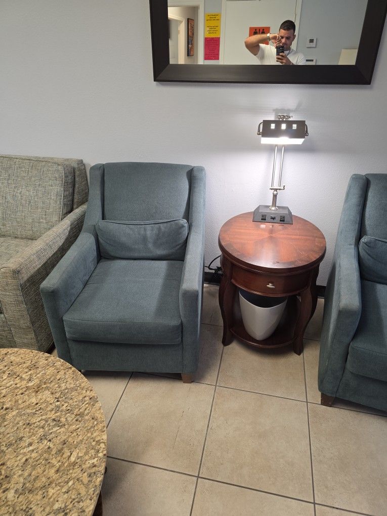 Sofa Chair Round Table Set With Lamp