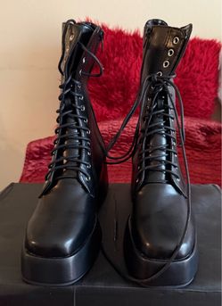 Black Square toe Wedge ankle height platform booties