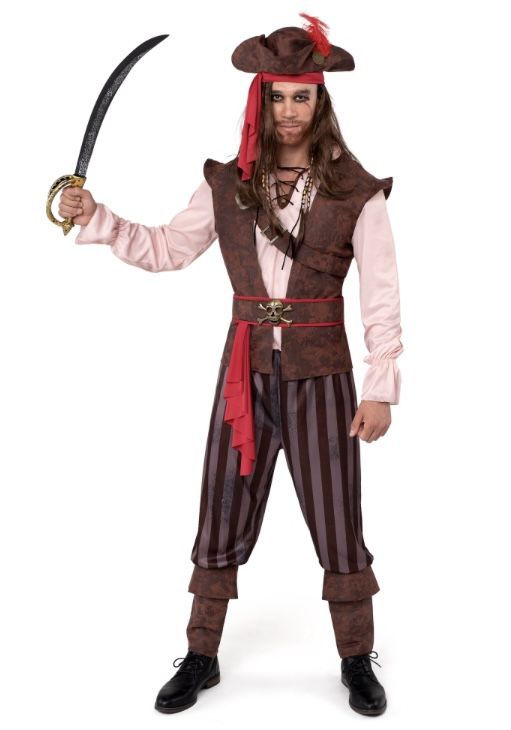 Mens Caribbean Pirate Adult Halloween Costume Large And XL