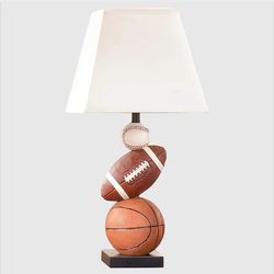 Kids Table Lamp, 14 Inch Football, Basketball & Baseball Design with Cute Lampshade, Sports-Themed lamp Ideal for Children's Bedroom Decor, Bedside La