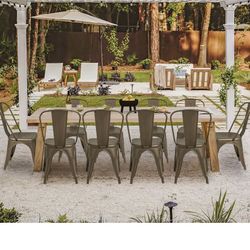 Metal Dining Chair Indoor Outdoor Use Stackable Classic Trattoria Chair Chic Dining Bistro Cafe Side Metal Chairs Set of 4 (Gun)