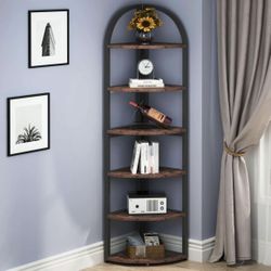 U0032 6 Tier Corner Shelf, 71 inch Tall Corner Bookshelf for Small Space
