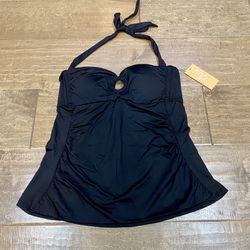 Kona Sol Women’s Circle Halter Tie Tankini Swim Top Black NWT