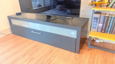 BoConcept Metz Modern TV Stand / Media Console – Black Wood + Frosted Glass