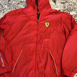 XXL Ferrari Scuderia Rain Jacket Men's Red Hooded Windbreaket 2X Top Cars Italy