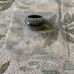 Black Hematite Stretchy Ring With Crystals