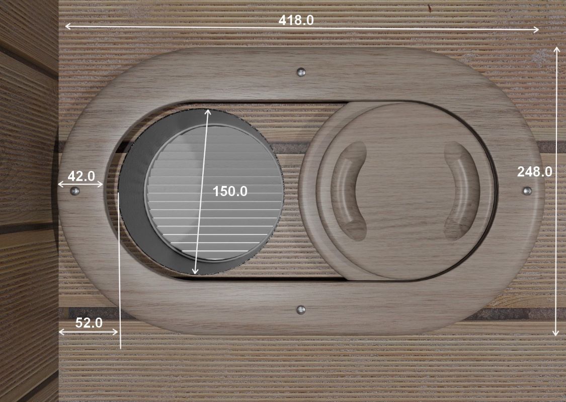 Sauna Ventilation Slider Cover – Fits 6" Vent Hole/16.5" x 9.5" x 1"/Clear Cedar