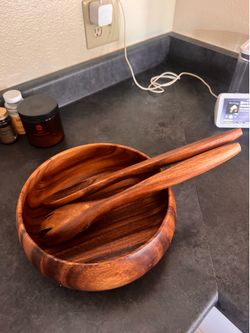 Monkey pod salad bowl set