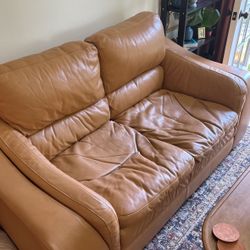 Light Brown Leather Loveseat