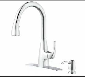 Chrome Pull-Down Kitchen Faucet with Soap Dispenser