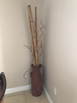 Antique vase and bamboo decoration