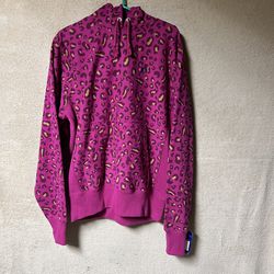 Champion Reverse Weave Leopard Print Hoodie Mens Medium Pink