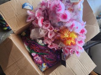 Box Of Party Beads And Leis-obo