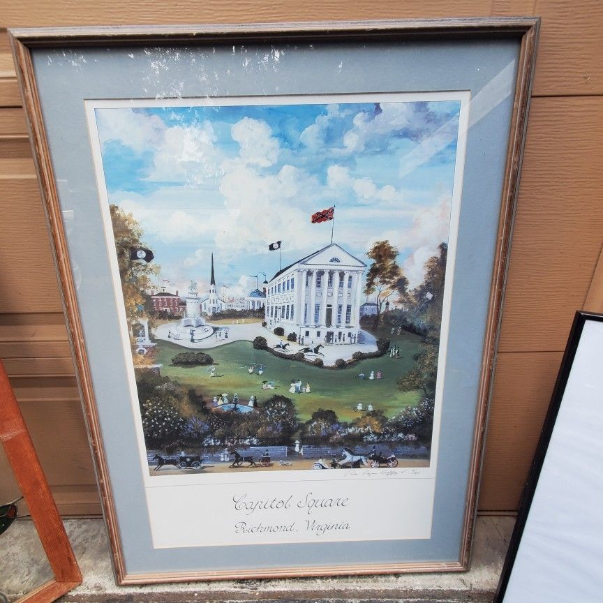 Capitol Sqere Ricmond Virginia. By Paul.D. 1985. Singhd. Huge Art In Fraim .vintage. 30x40in