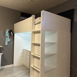 Bunk Bed With Desk, Shelves, Closet Space. 
