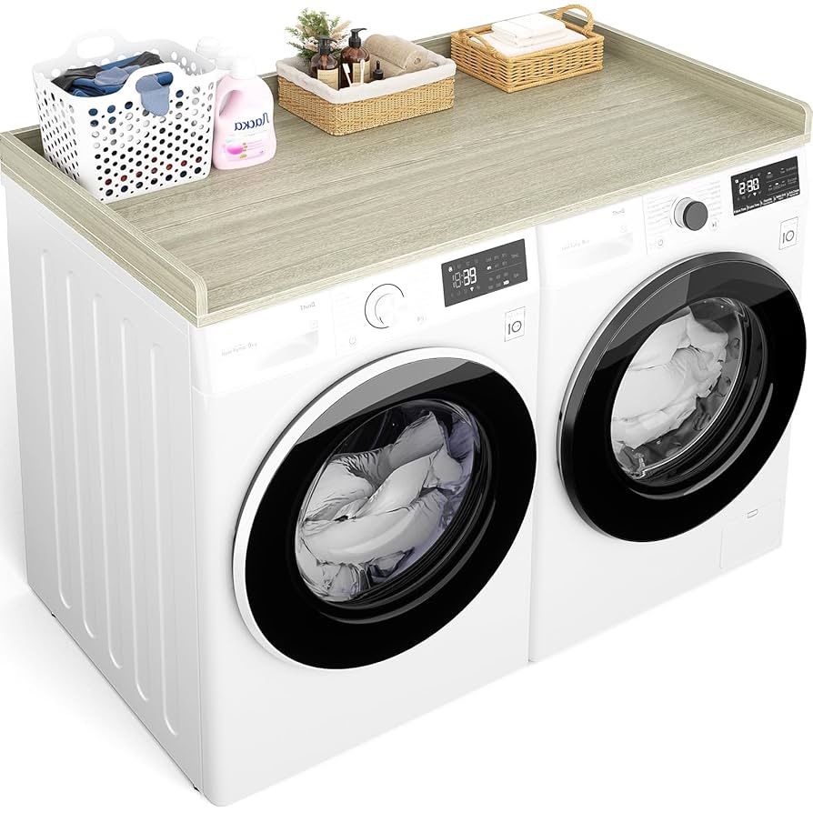 Washer and Dryer Countertop, Laundry Room Organization with Non-Slip Pads, Wood Shelf Topper with Round Corner Edge Rails, Folding Organizer for Laund
