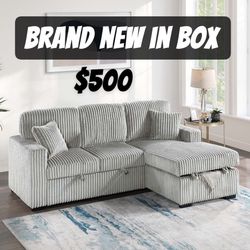 Brand New In Box Pullout Bed Sectional / Sofa With Cup Holders 