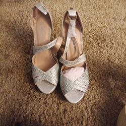 silver high heels size 8 1/2, 7, 