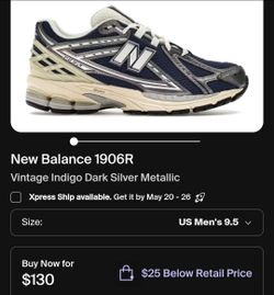 New Balance 1906R
Vintage Indigo Dark Silver Metallic
NEW!!!!! NO BOX
SIZE 9.5